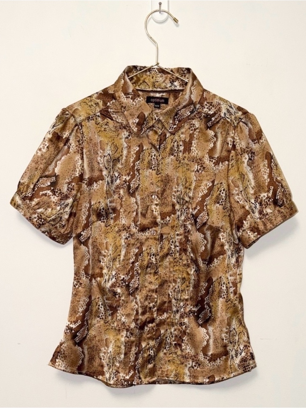 Gorgeous Snake Print Brown White Gold Toned Dressy Wedding Guest Blouse 💝